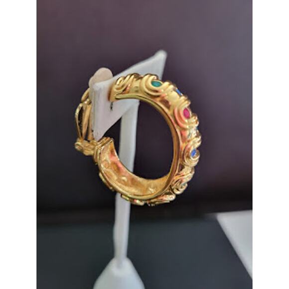 Swarovski Hoop Earrings Gold Plated with Jewel Tone Crystals Clip On Swan Signed - Picture 4 of 9